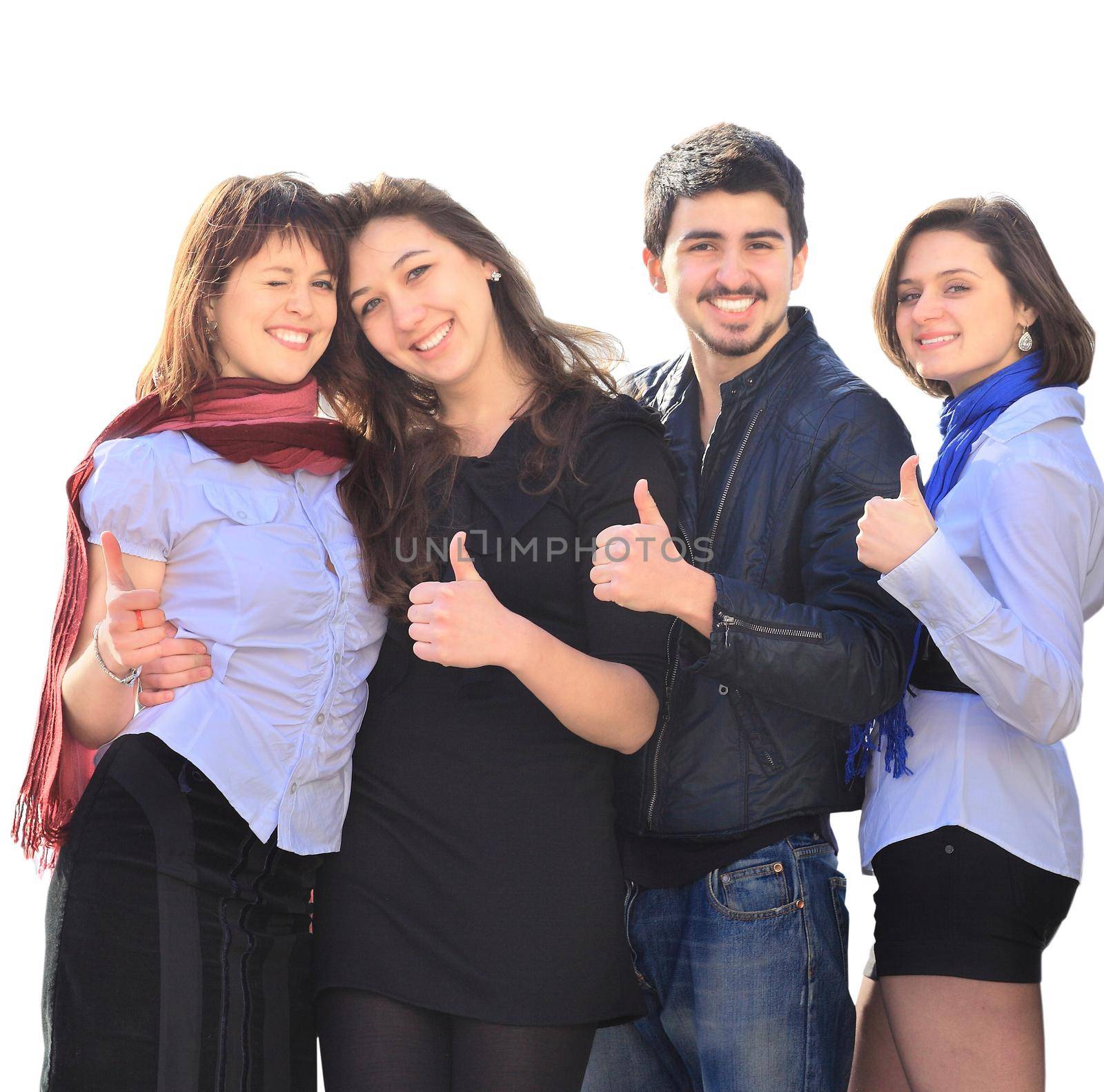 close up.group of happy young people showing thumb up