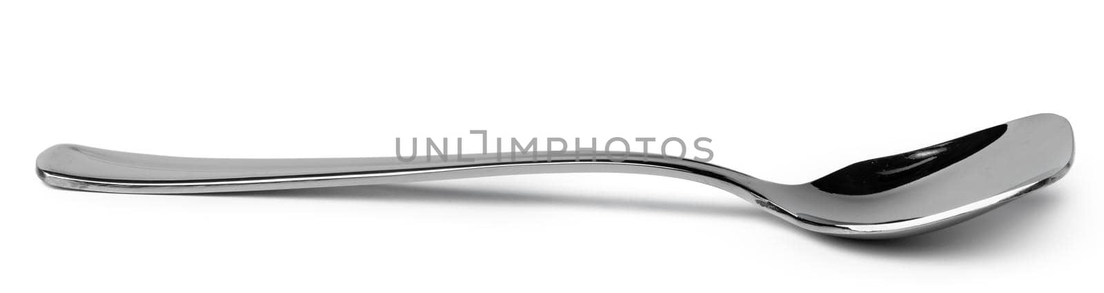 Stainless steel spoon isolated on white background close up