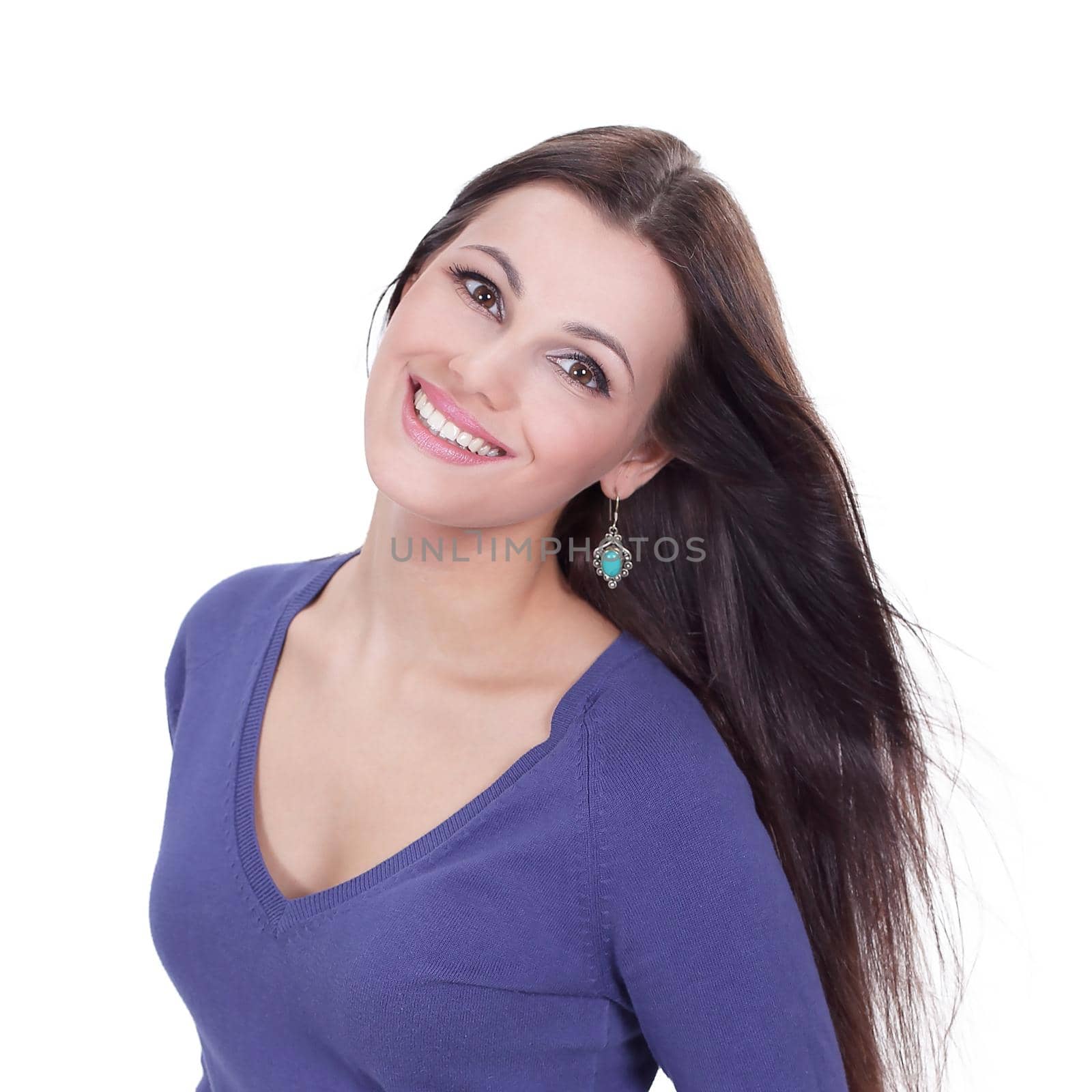 closeup .portrait of a happy modern young woman .isolated on a white background.