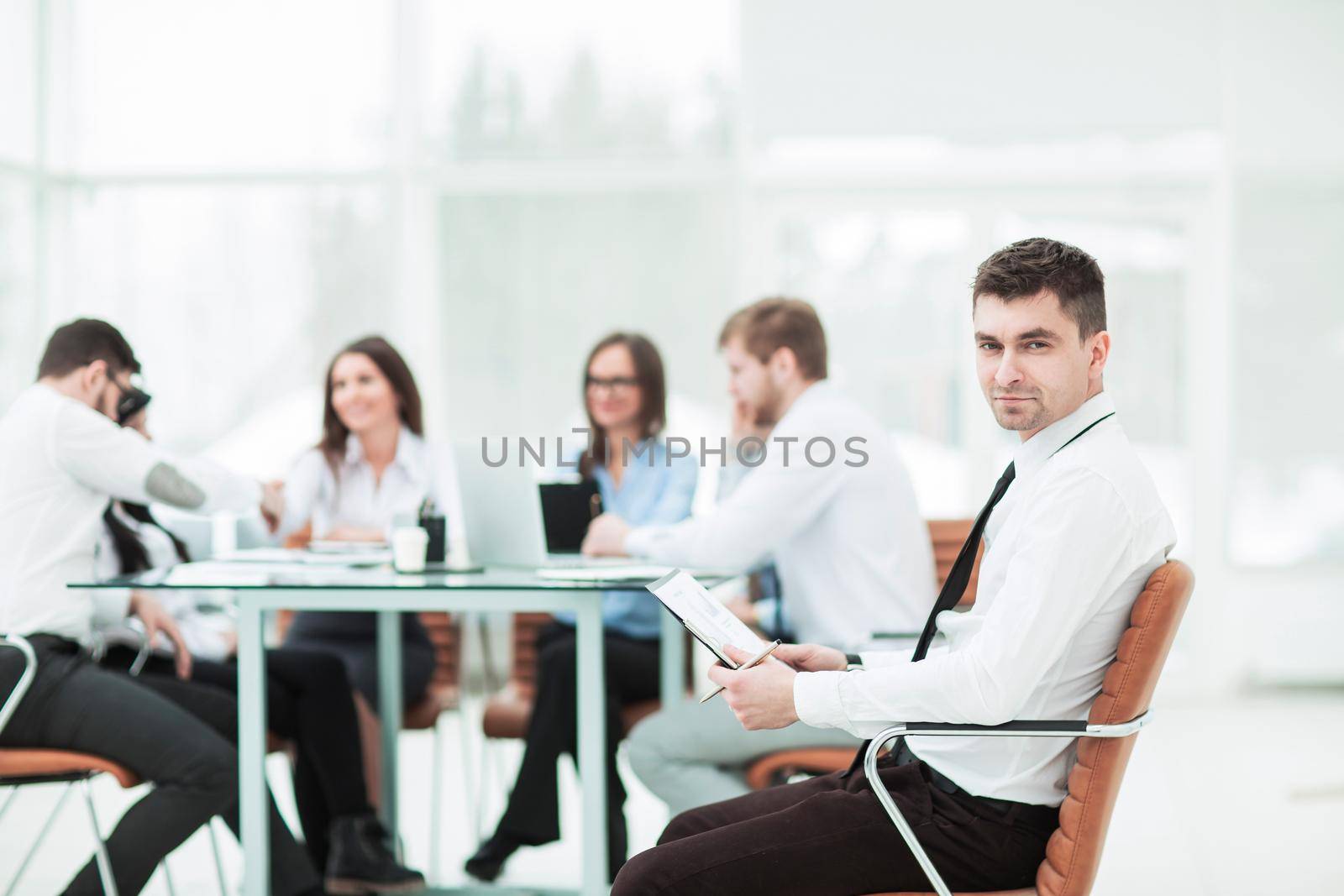 financial Manager background business meeting business partners. by SmartPhotoLab