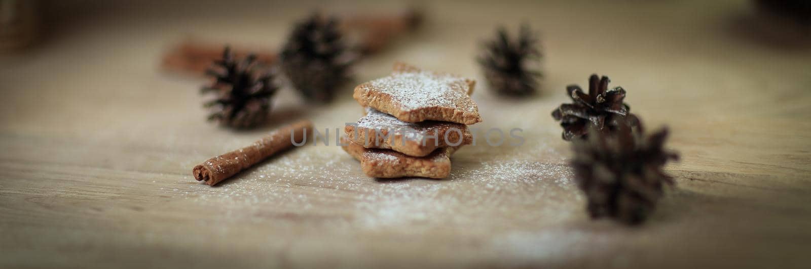 Christmas table. blurred image homemade cookies on wooden background.photo with copy space.