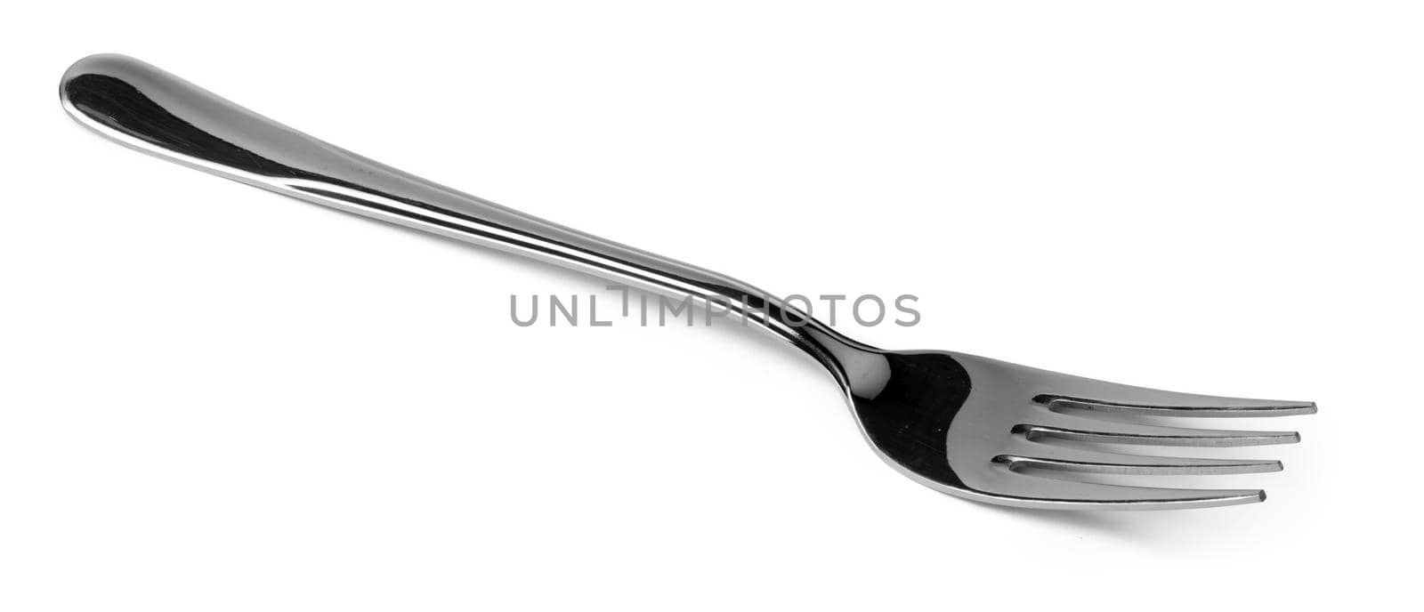 Silver dining fork isolated on white background close up