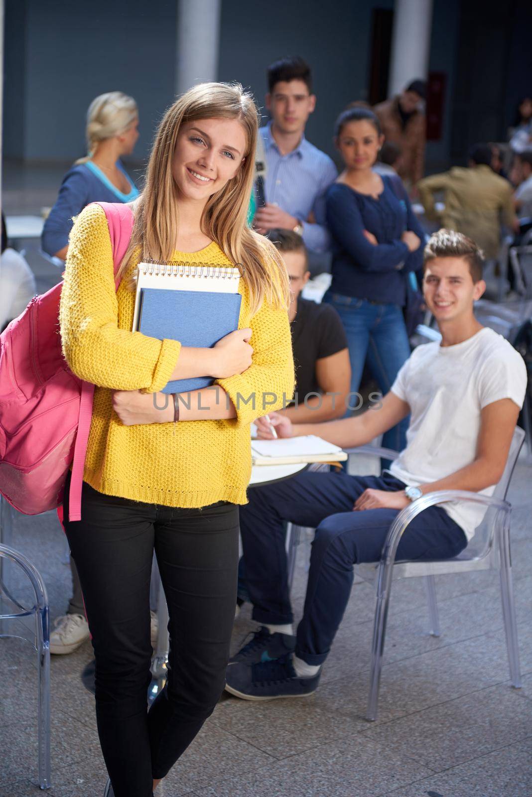 happy students group  study in classroom