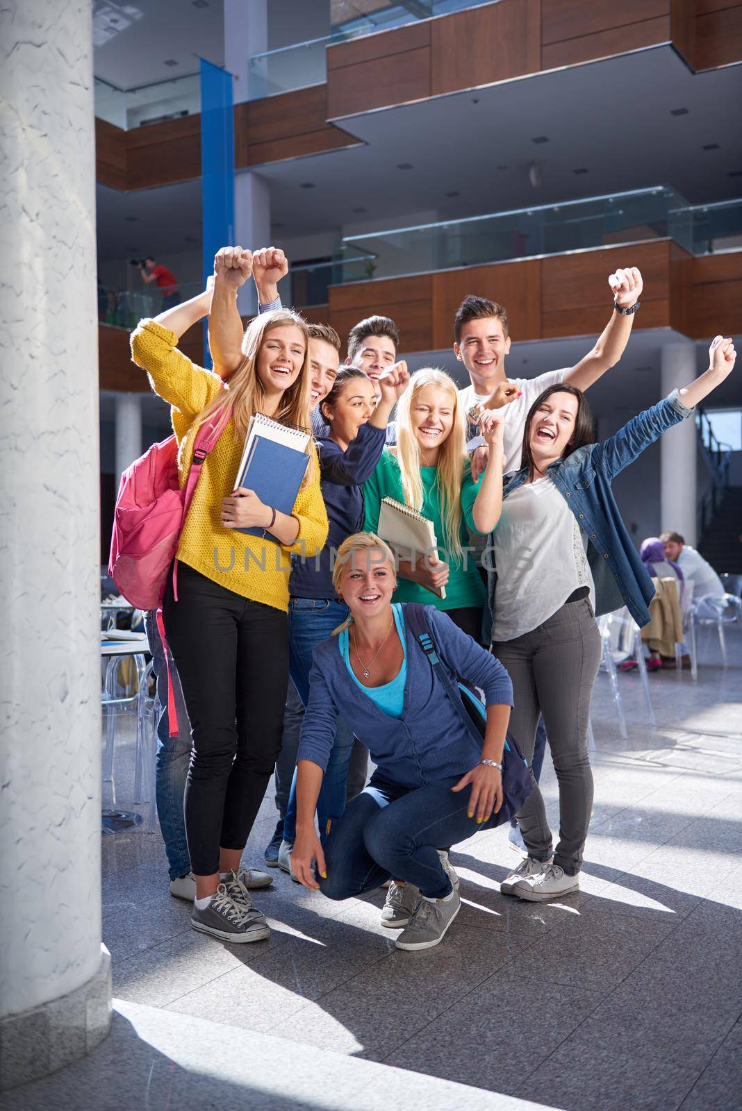 happy students group  study in classroom