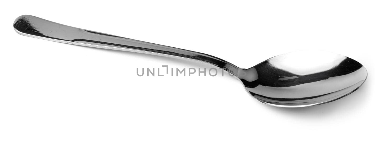 Silver spoon isolated on white background close up, cutlery