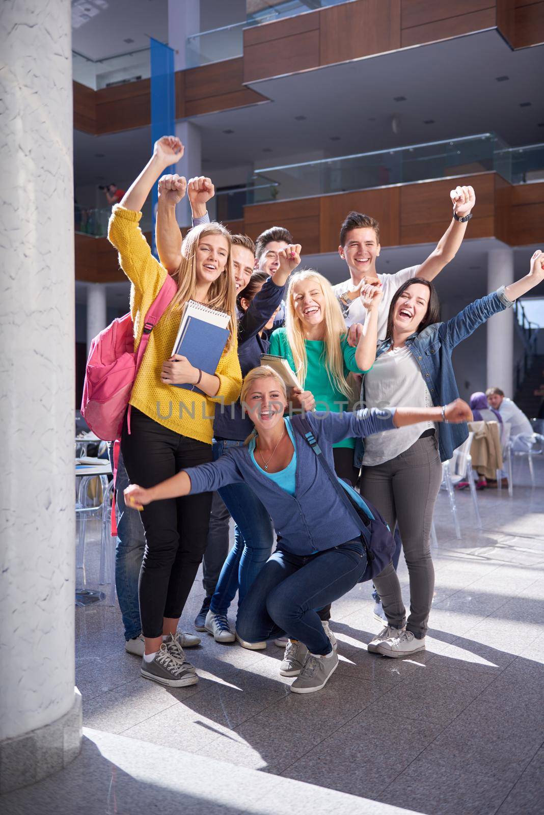 happy students group  study in classroom