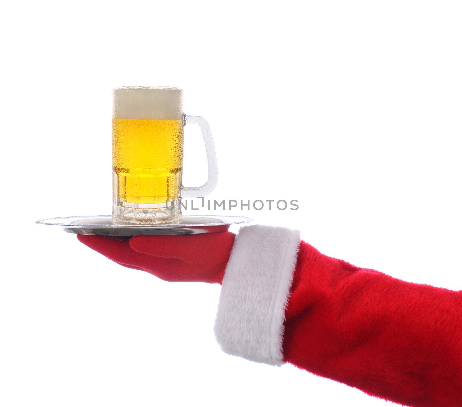 Santa Claus holding a serving tray with a Frosty Mug of Beer  by sCukrov