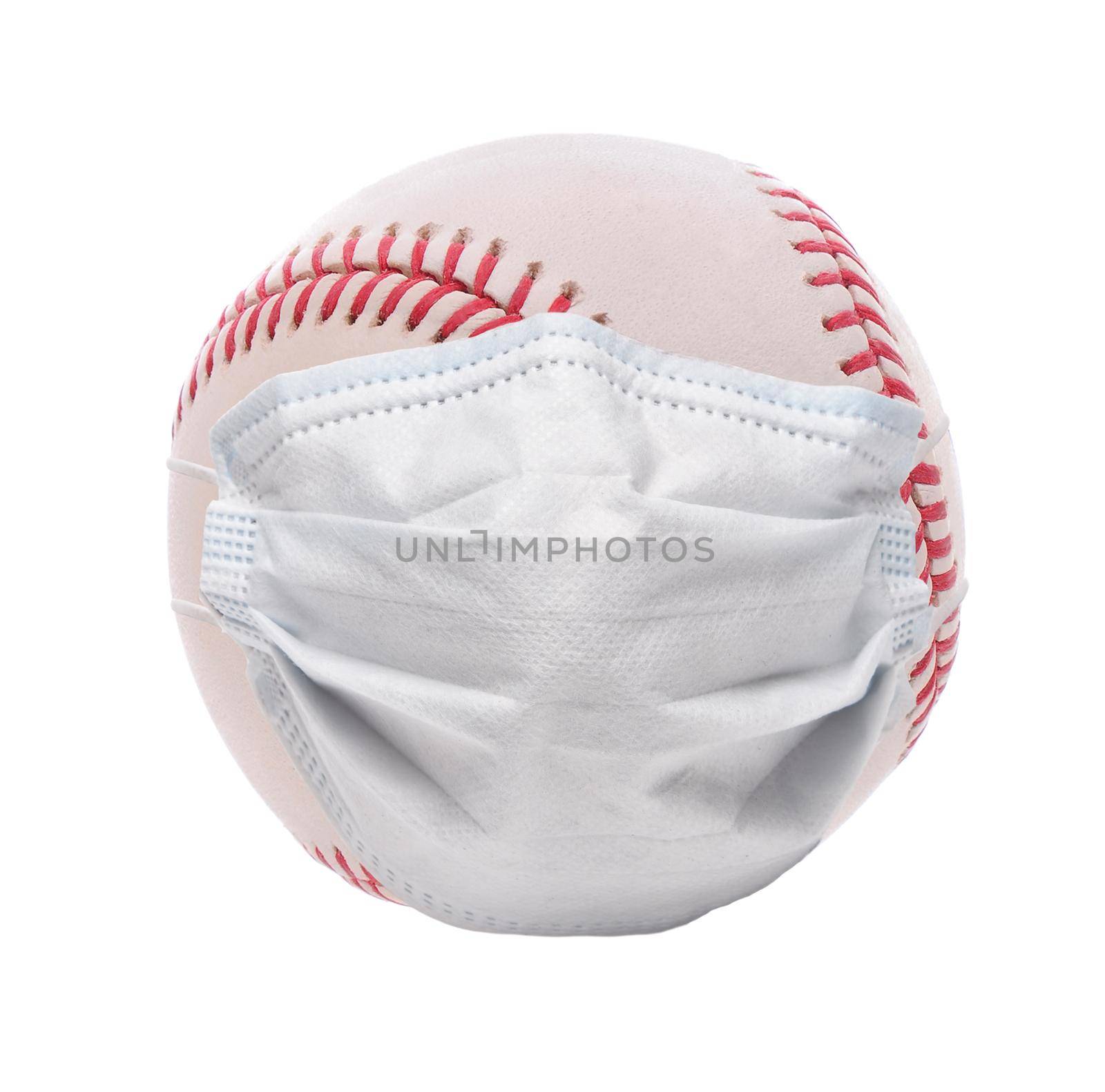 Covid-19 and Sports Concept. A baseball with Surgical Mask, isolated on white by sCukrov