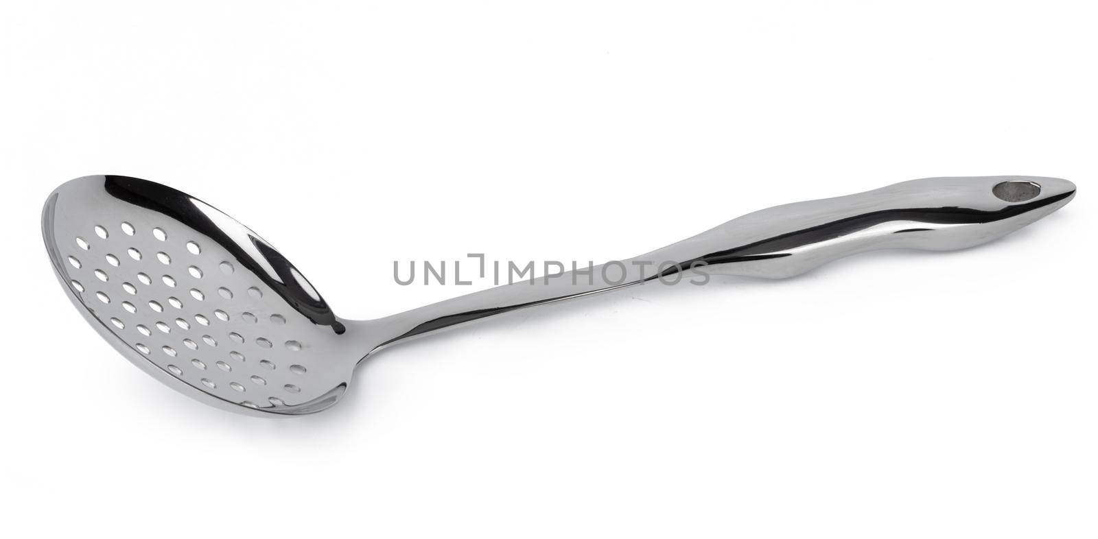 Aluminum new kitchen utensil isolated on white by Fabrikasimf
