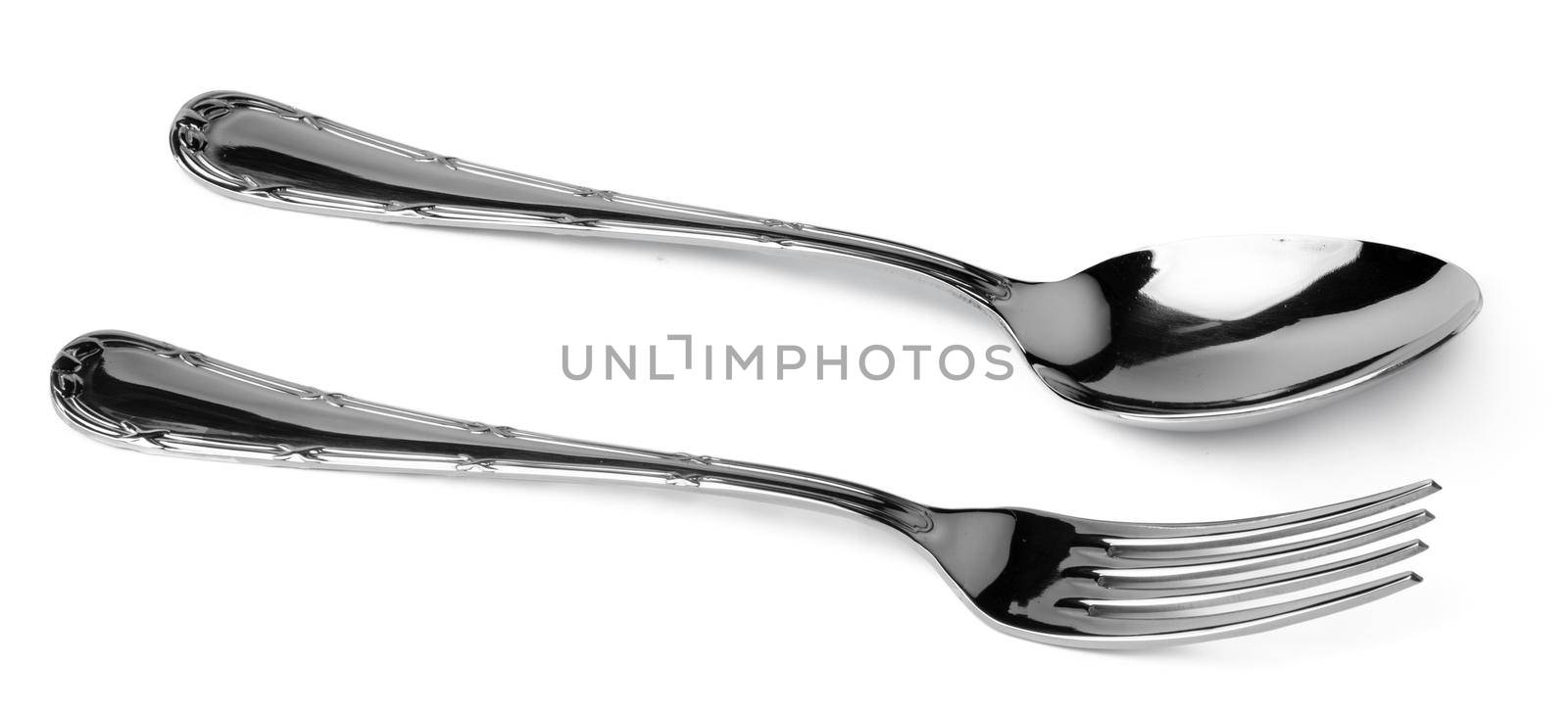 Set of dining cutlery isolated on white background close up
