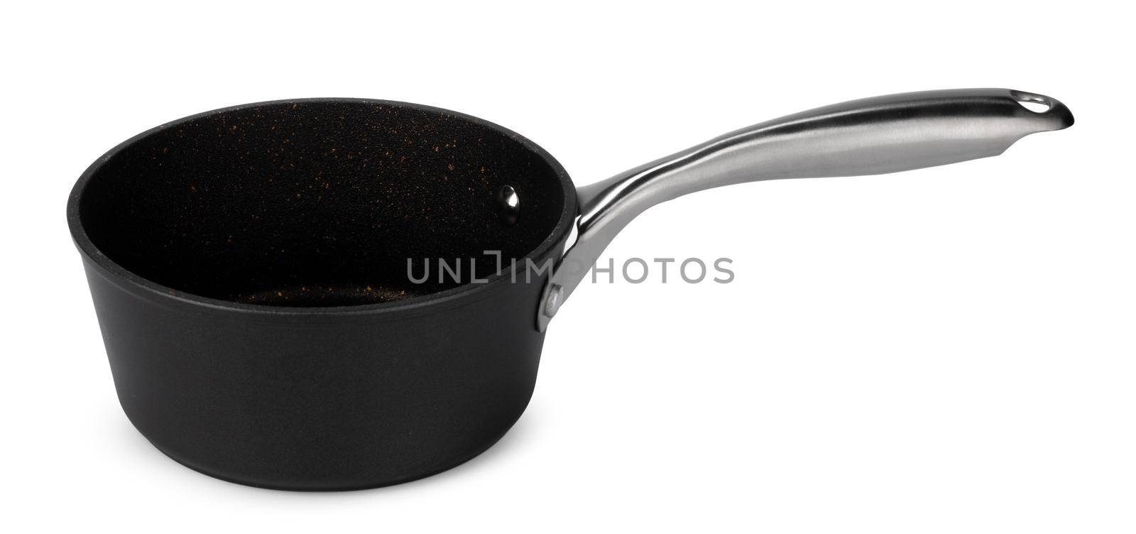 New black stew pan isolated on white by Fabrikasimf