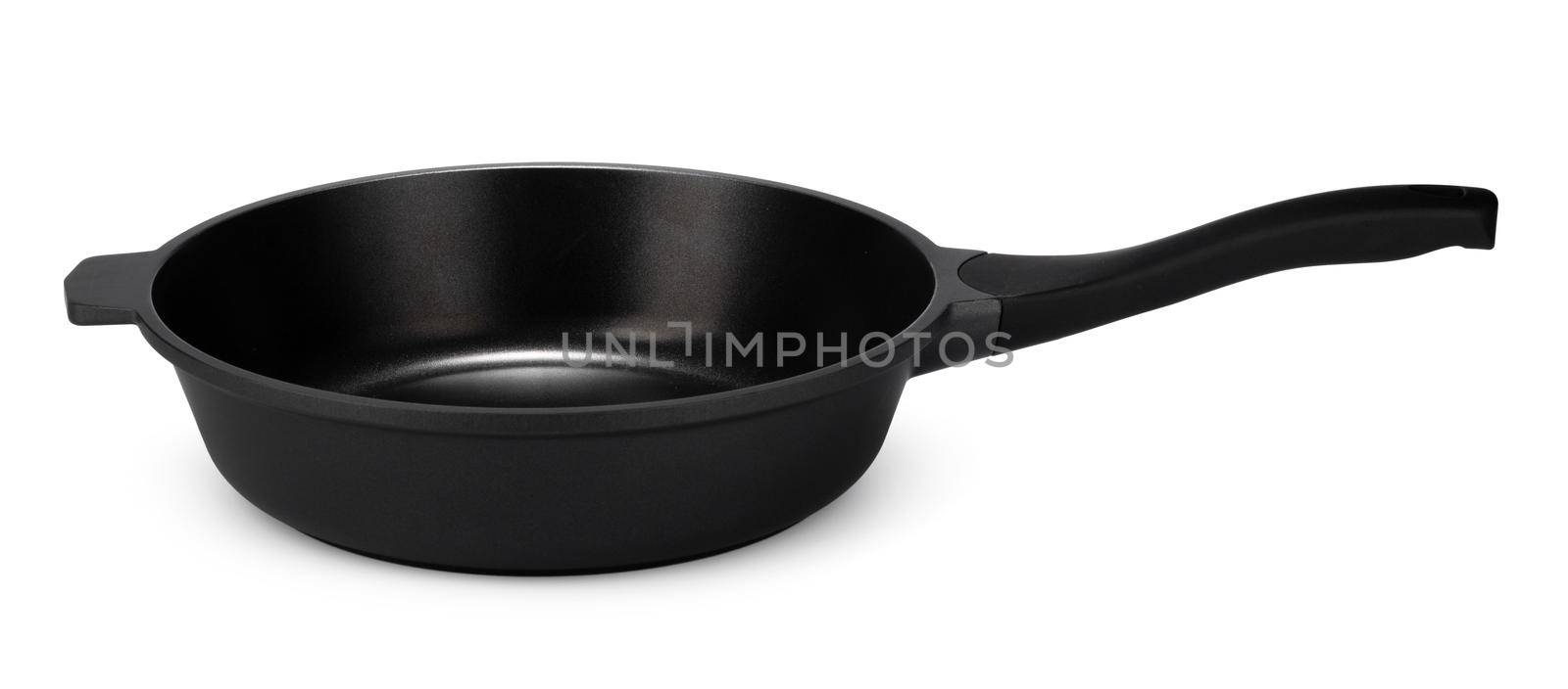 New black clean frying pan isolated on white background
