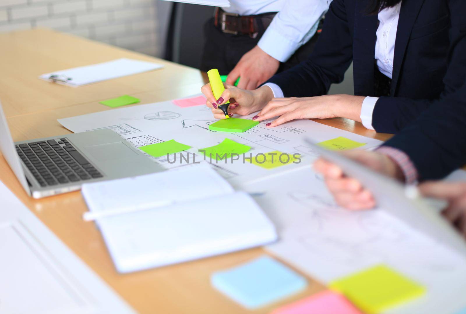 Image of business people hands working with papers at meeting