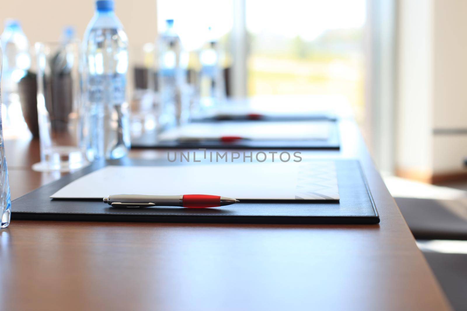 Closeup of an empty conference room before meeting.