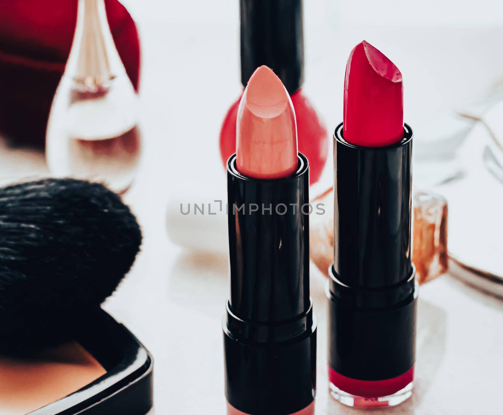 Beauty products and decorative cosmetics concept. Modern luxury make-up on vanity table as beauty blog background by Anneleven