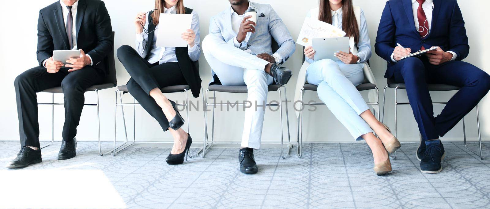 Stressful business people waiting for job interview