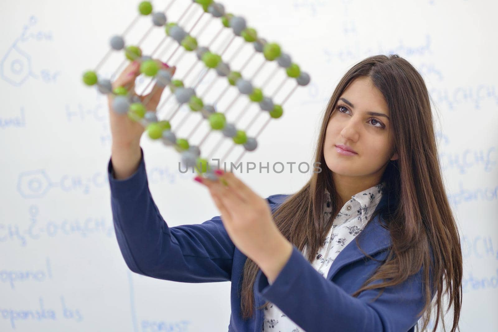 happy collage  school girl student portrait in  classroom and library