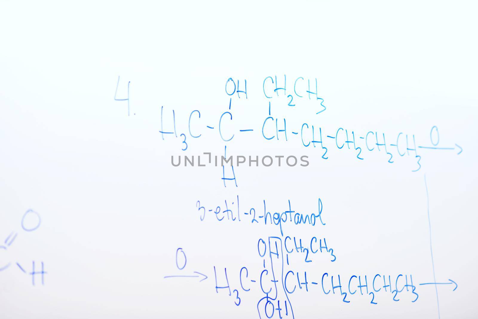 abstract science and  chemical molecule structure on white board in school classroom background