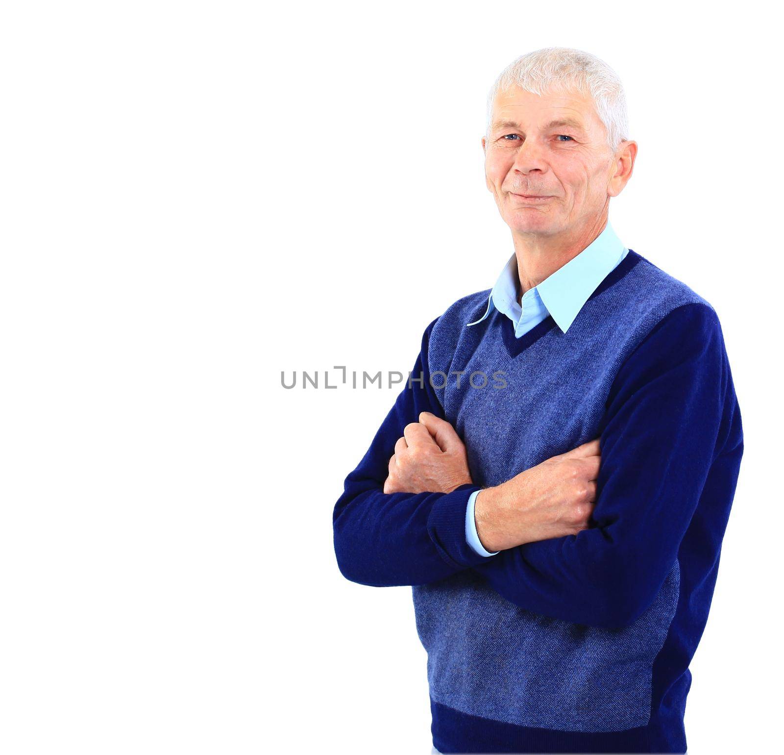 Portrait of a successful senior man standing over white background by tsyhun