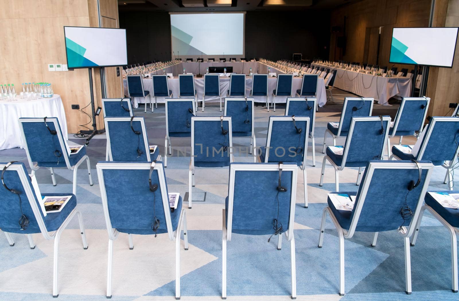 interior of big modern conference room before starting a business seminar