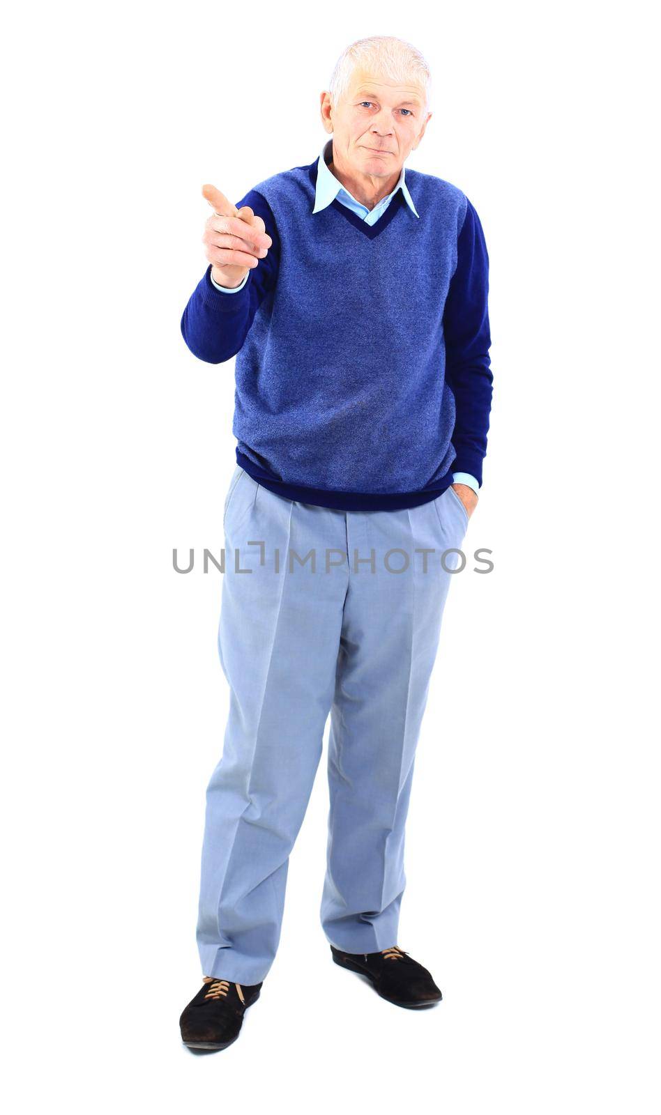 Full length of a happy senior man standing confidently on white background