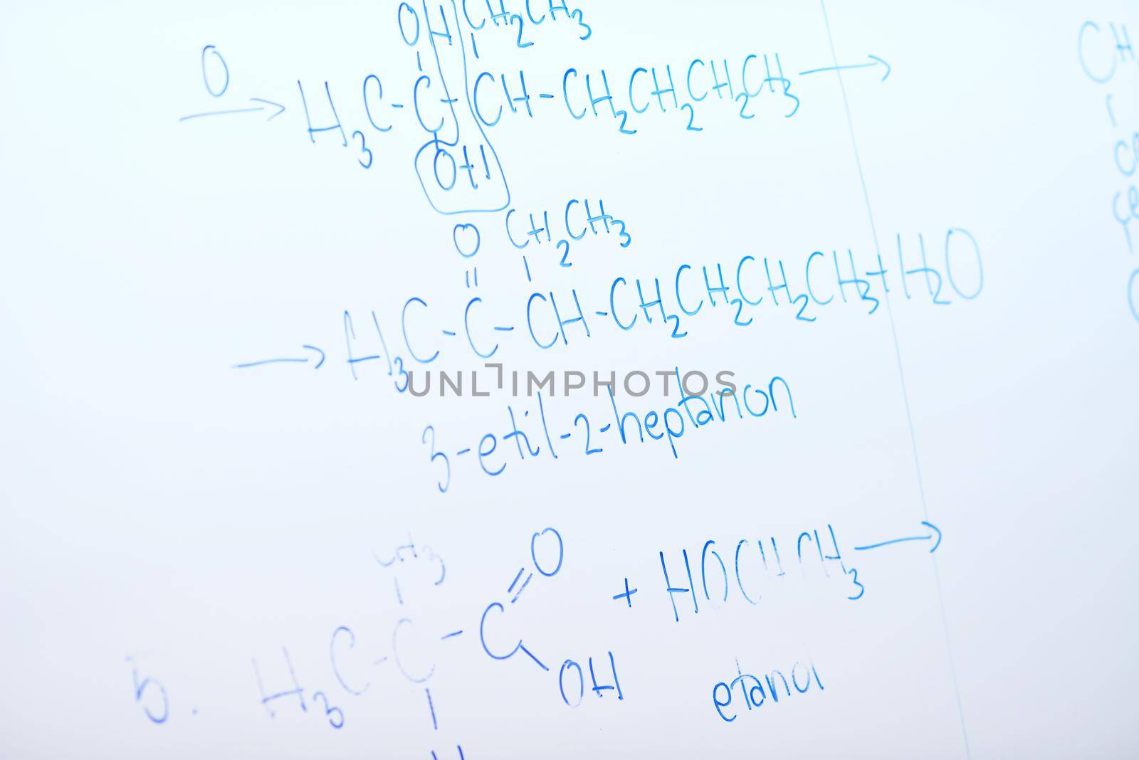 abstract science and  chemical molecule structure on white board in school classroom background