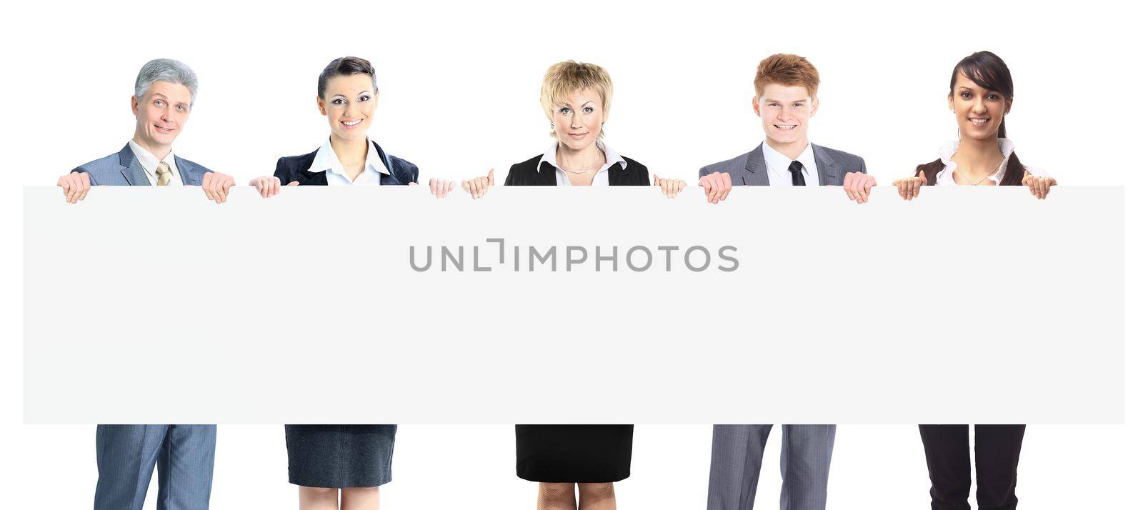 Large group of young smiling business people. Over white background