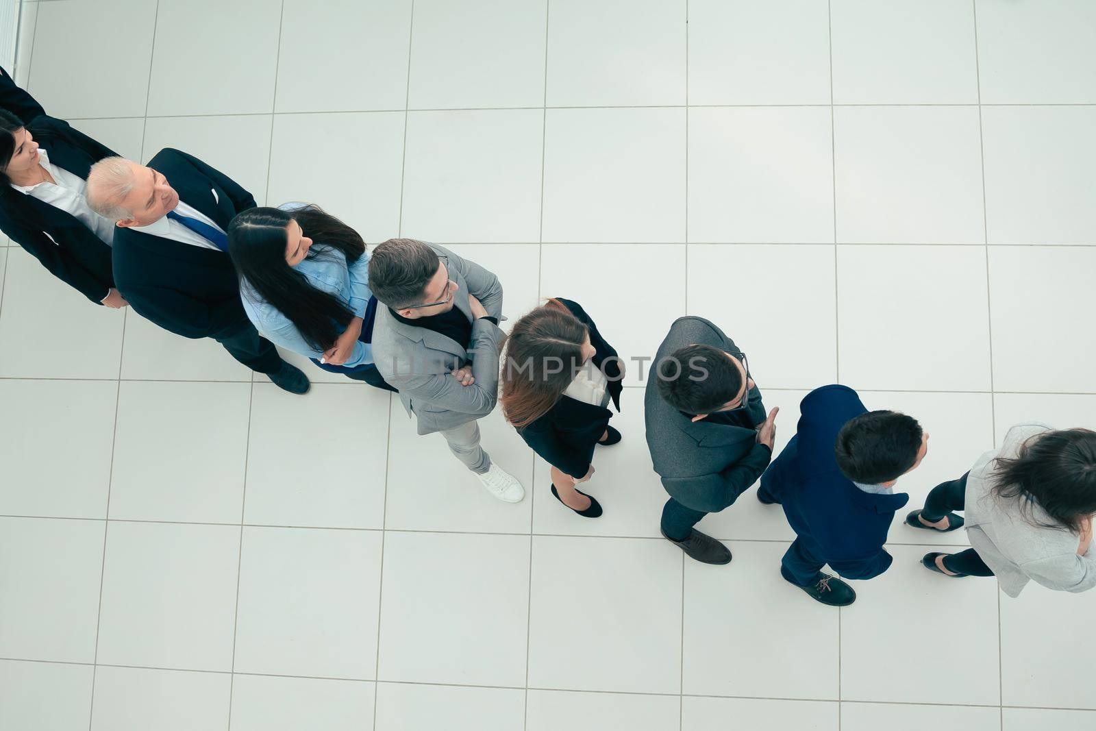 top view. a group of diverse business people standing in line