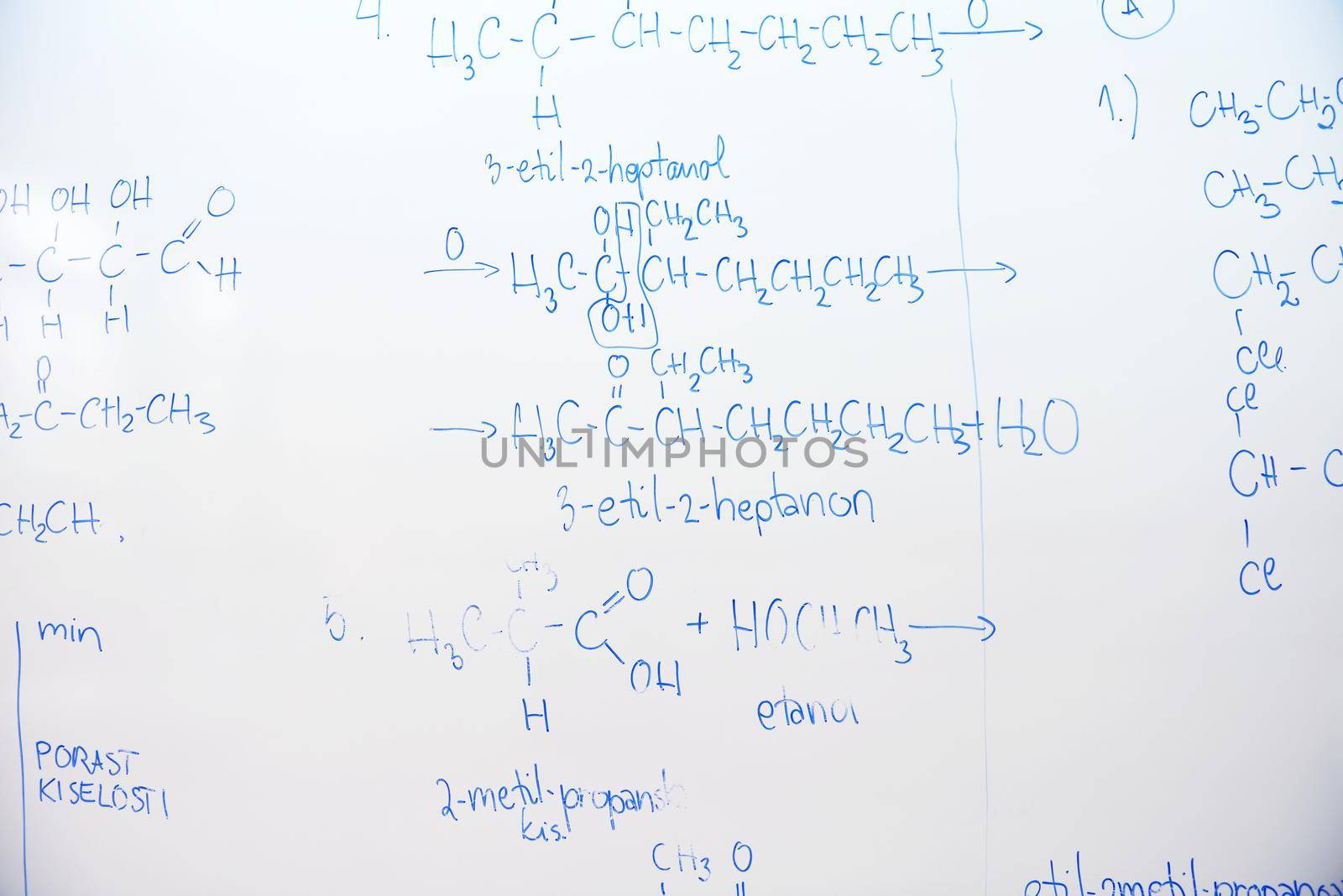abstract science and  chemical molecule structure on white board in school classroom background