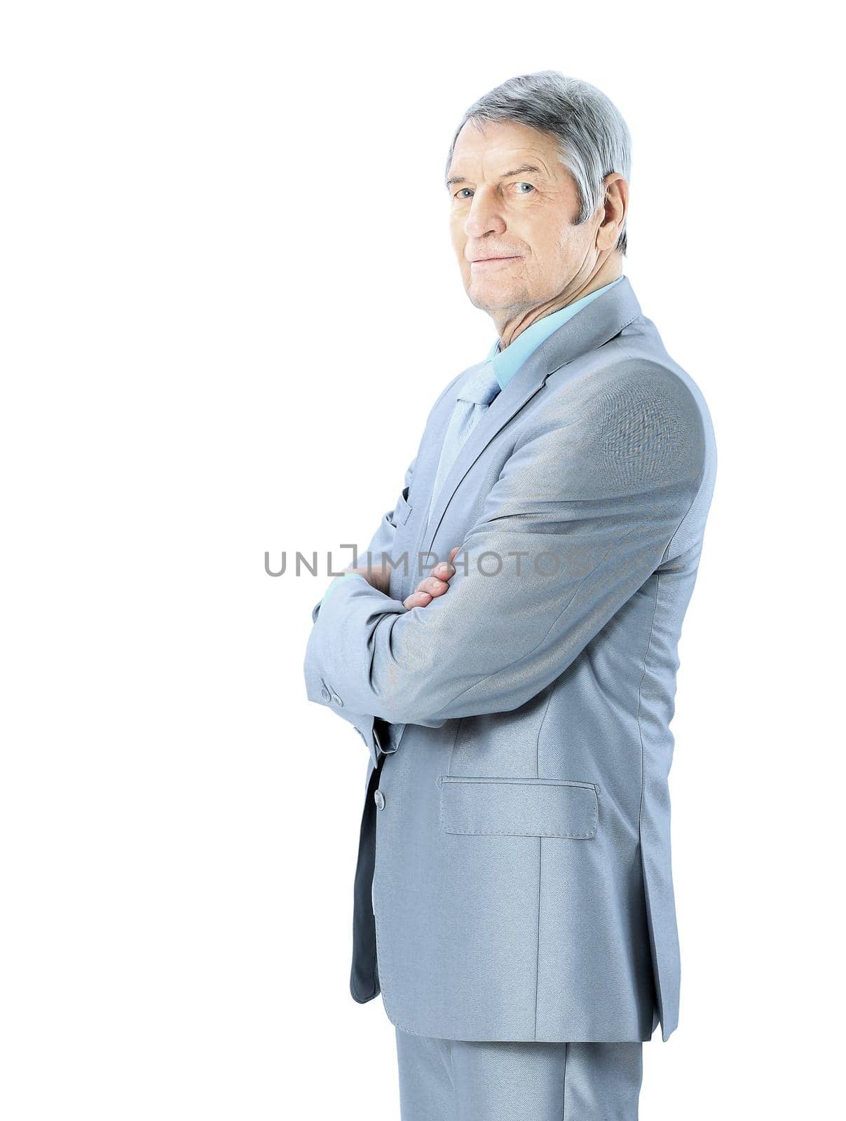 Nice businessman at the age of. Isolated on a white background.