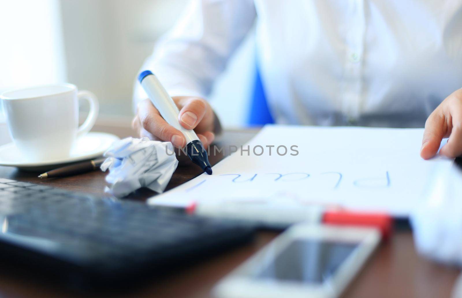 Business woman writing blank plan list