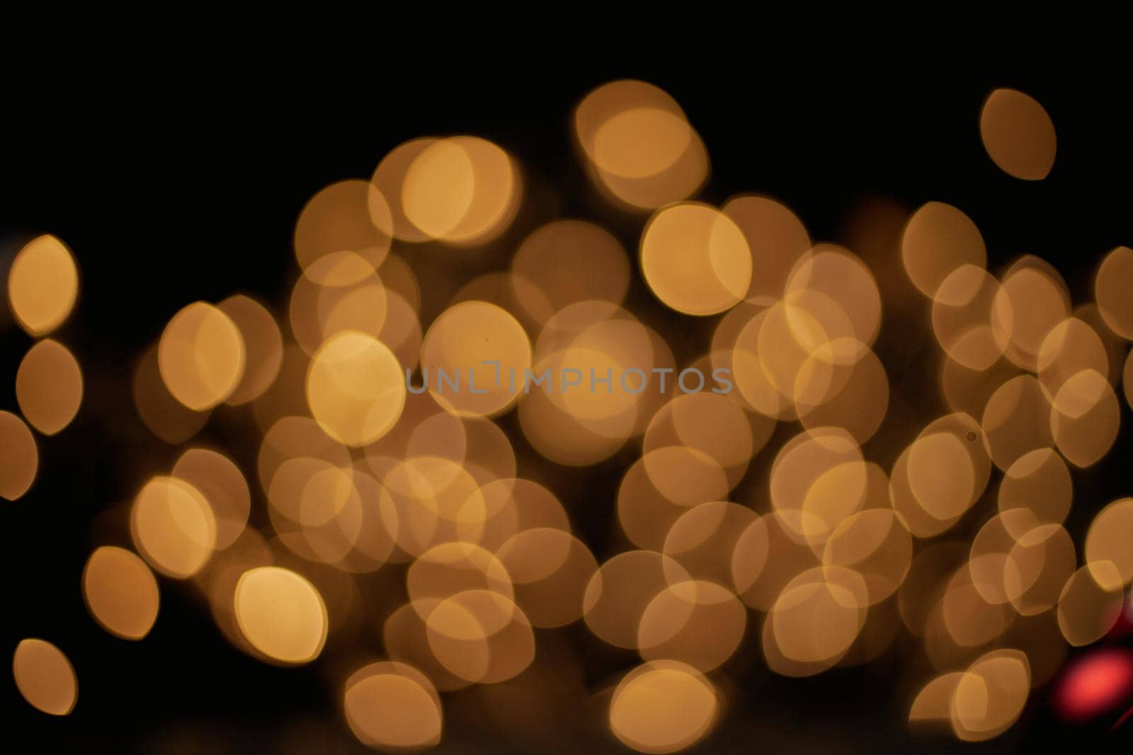 festive golden lights on a black background . photo with a copy-space.