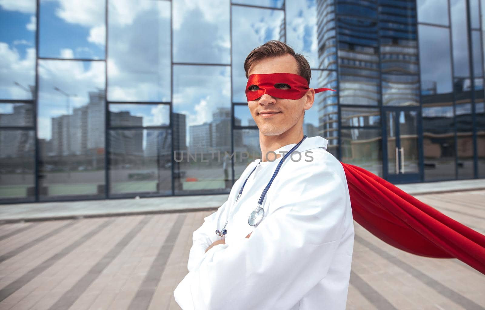 close up. doctor superhero confidently looking forward. by SmartPhotoLab