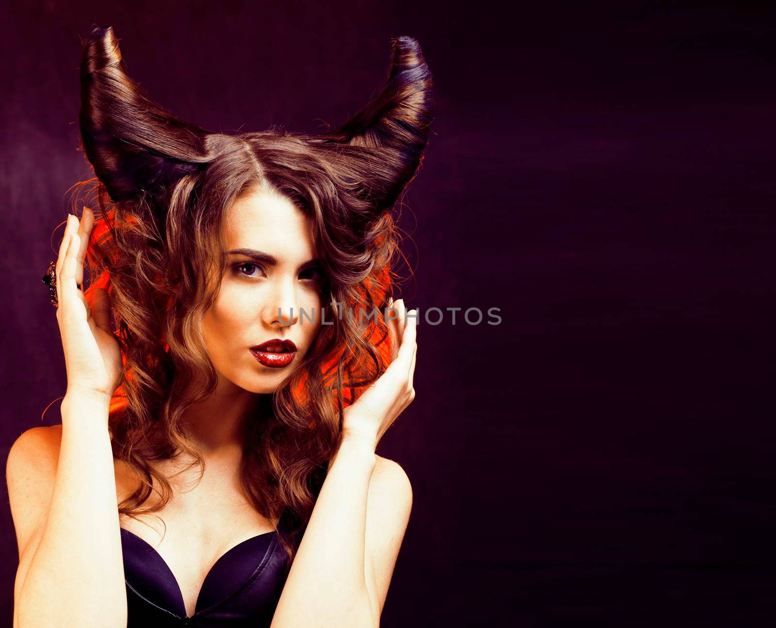 bright mysterious woman with horn hair, halloween celebration by JordanJ