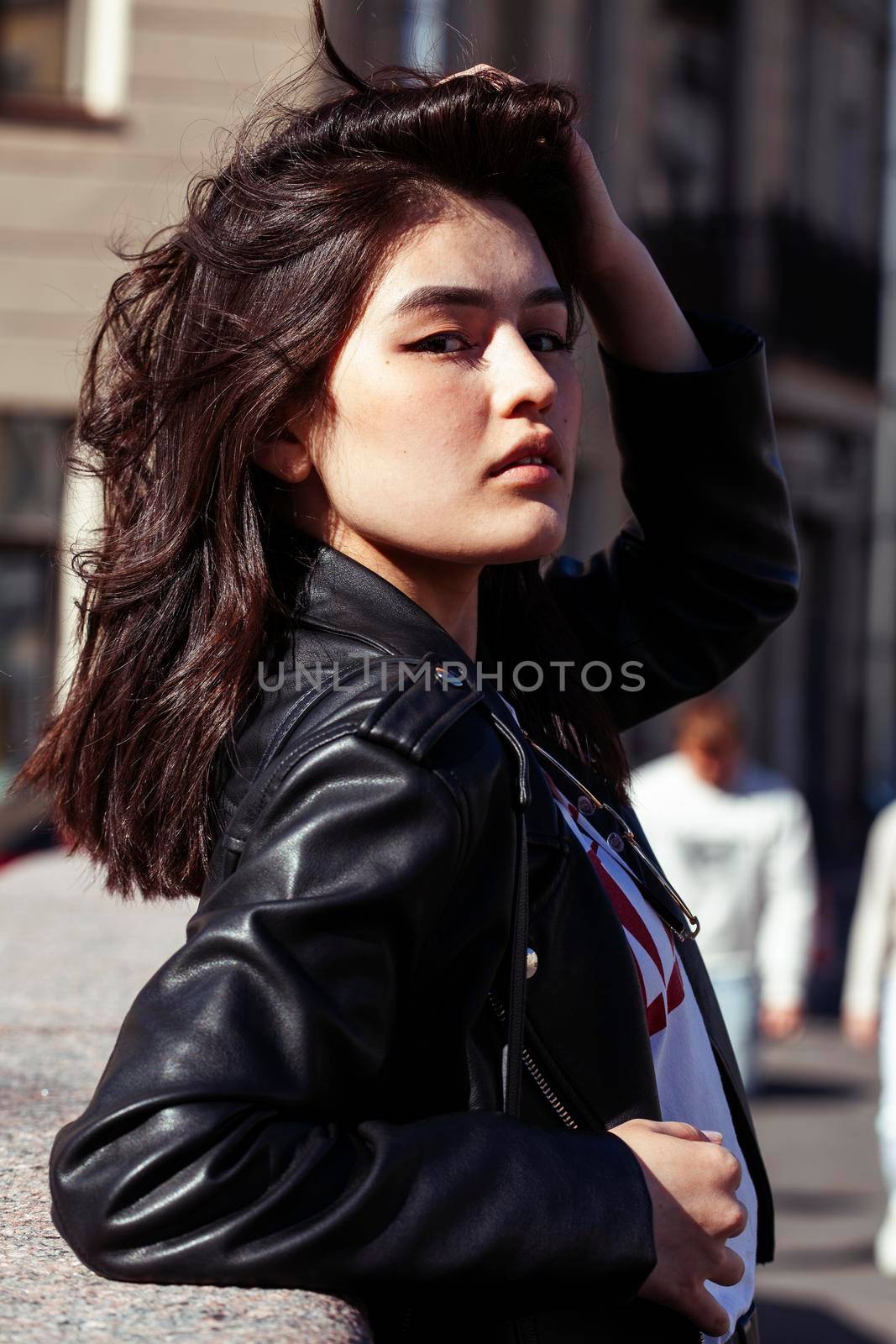 young pretty asian girl wearing sunglasses outside on big city street, lifestyle people concept by JordanJ