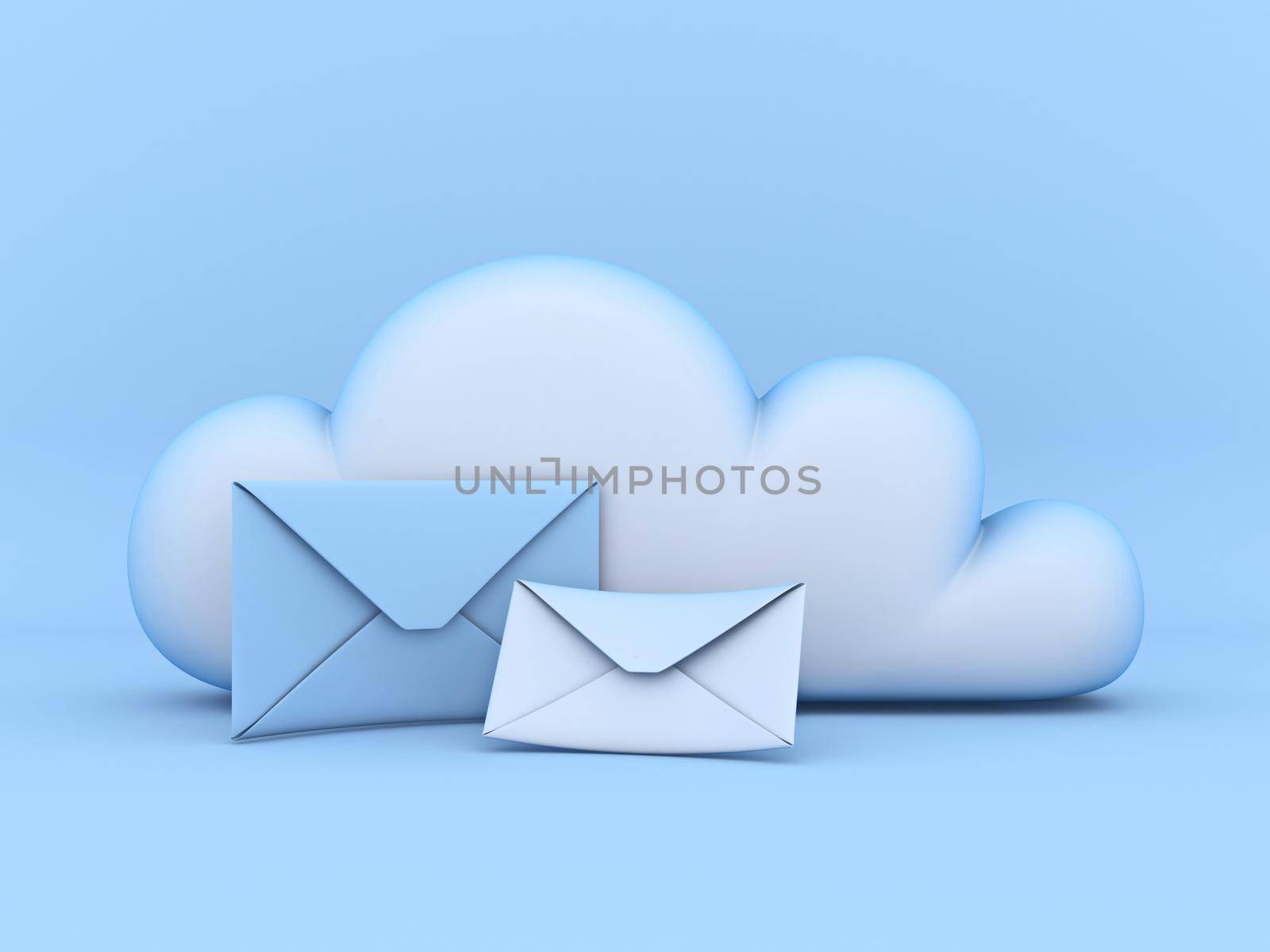 Cloud concept mails storage 3D rendering illustration isolated on blue background