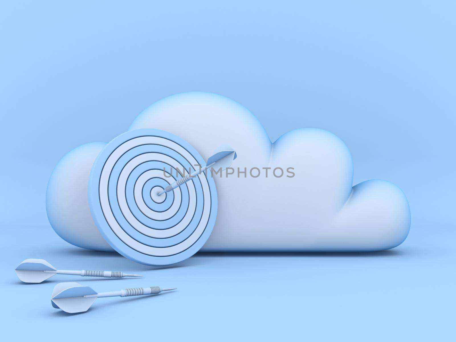 Cloud concept of saving future goals 3D rendering illustration isolated on blue background