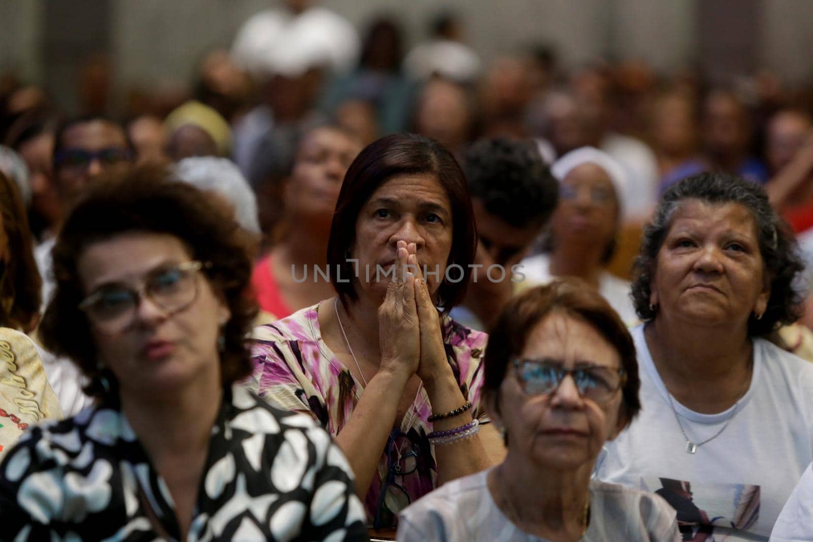 salvador, bahia, brazil - october 13, 2019: Devotees of Santa Dulce of the Poor are seen during mass at the Santa Sanctuary in the city of Salvador.