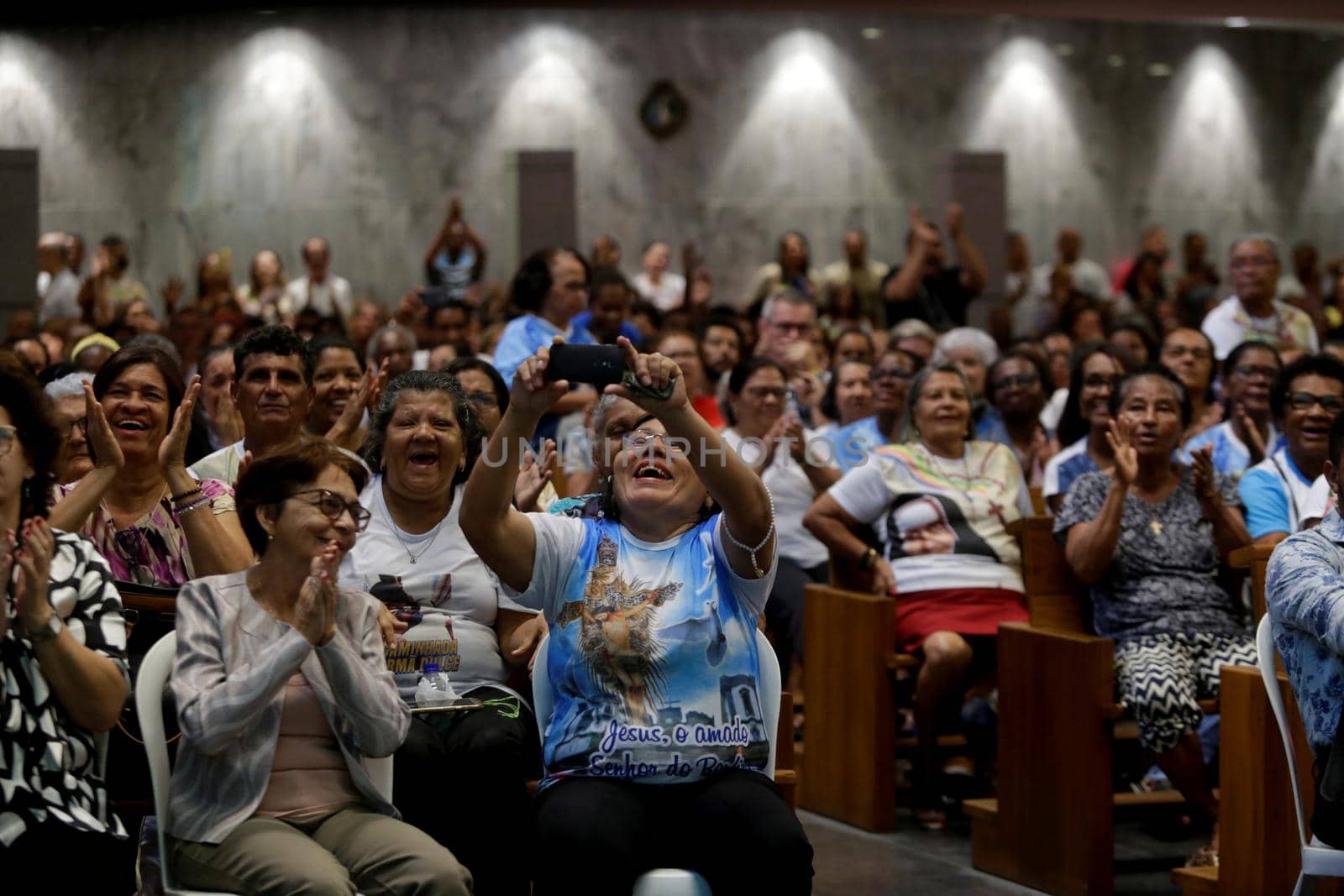 salvador, bahia, brazil - october 13, 2019: Devotees of Santa Dulce of the Poor are seen during mass at the Santa Sanctuary in the city of Salvador.