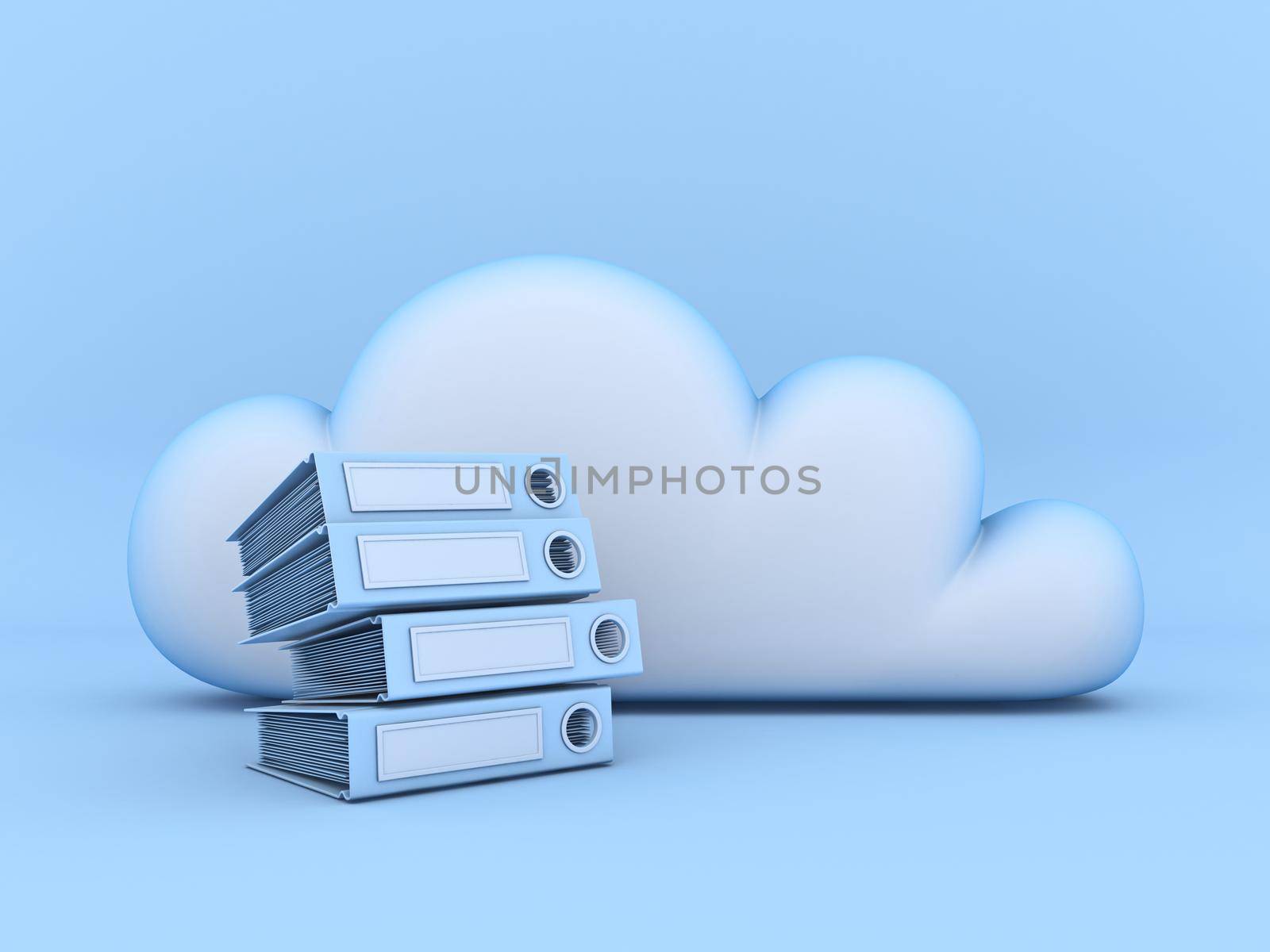 Cloud concept documents binders 3D rendering illustration isolated on blue background