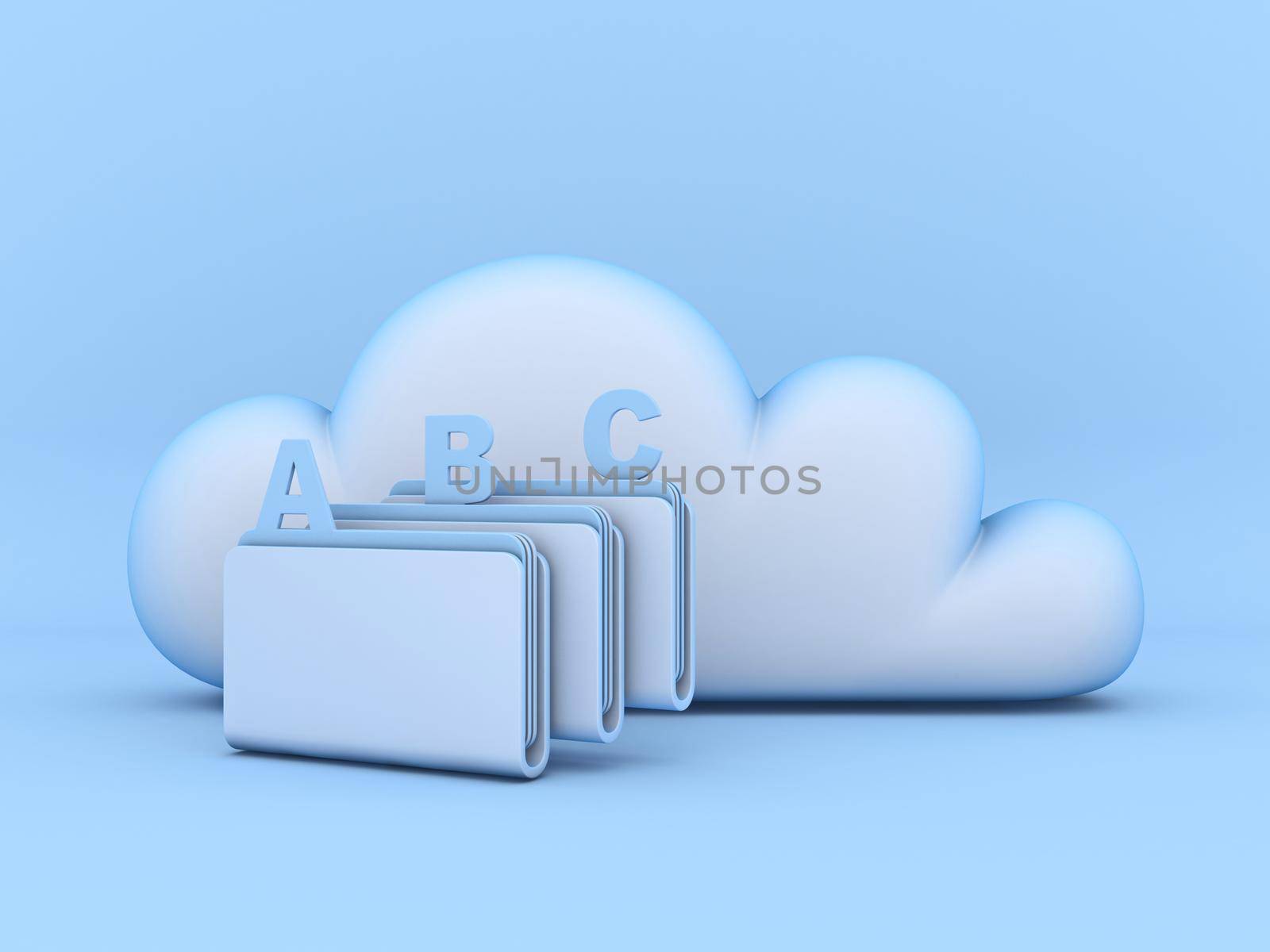 Cloud concept sorting folders 3D rendering illustration isolated on blue background
