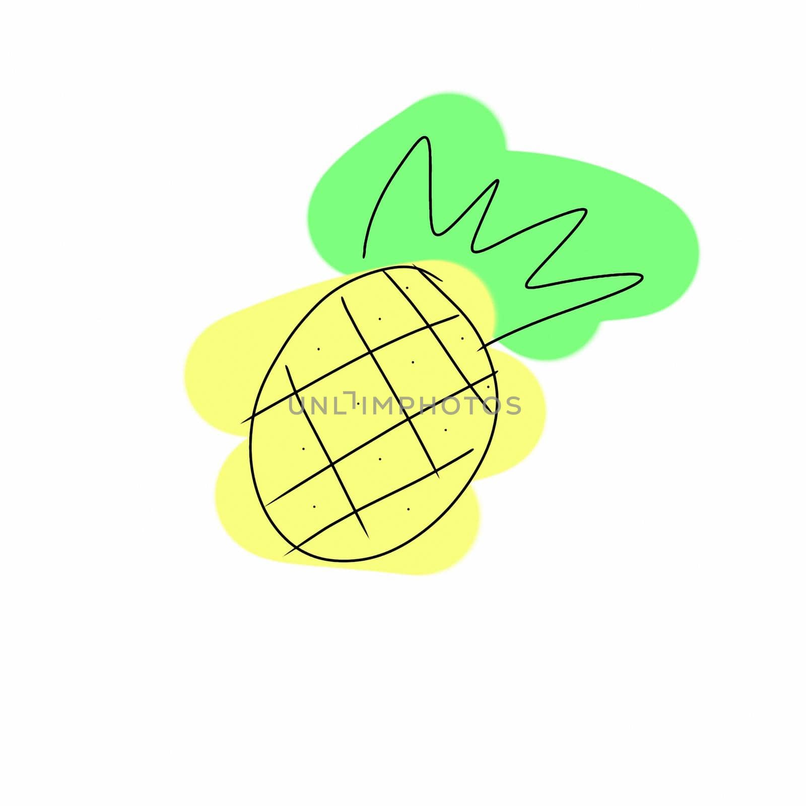 Pineapple. Illustration of pineapple fruit with isolated cartoon style on white. summer fruits, for a healthy and natural life