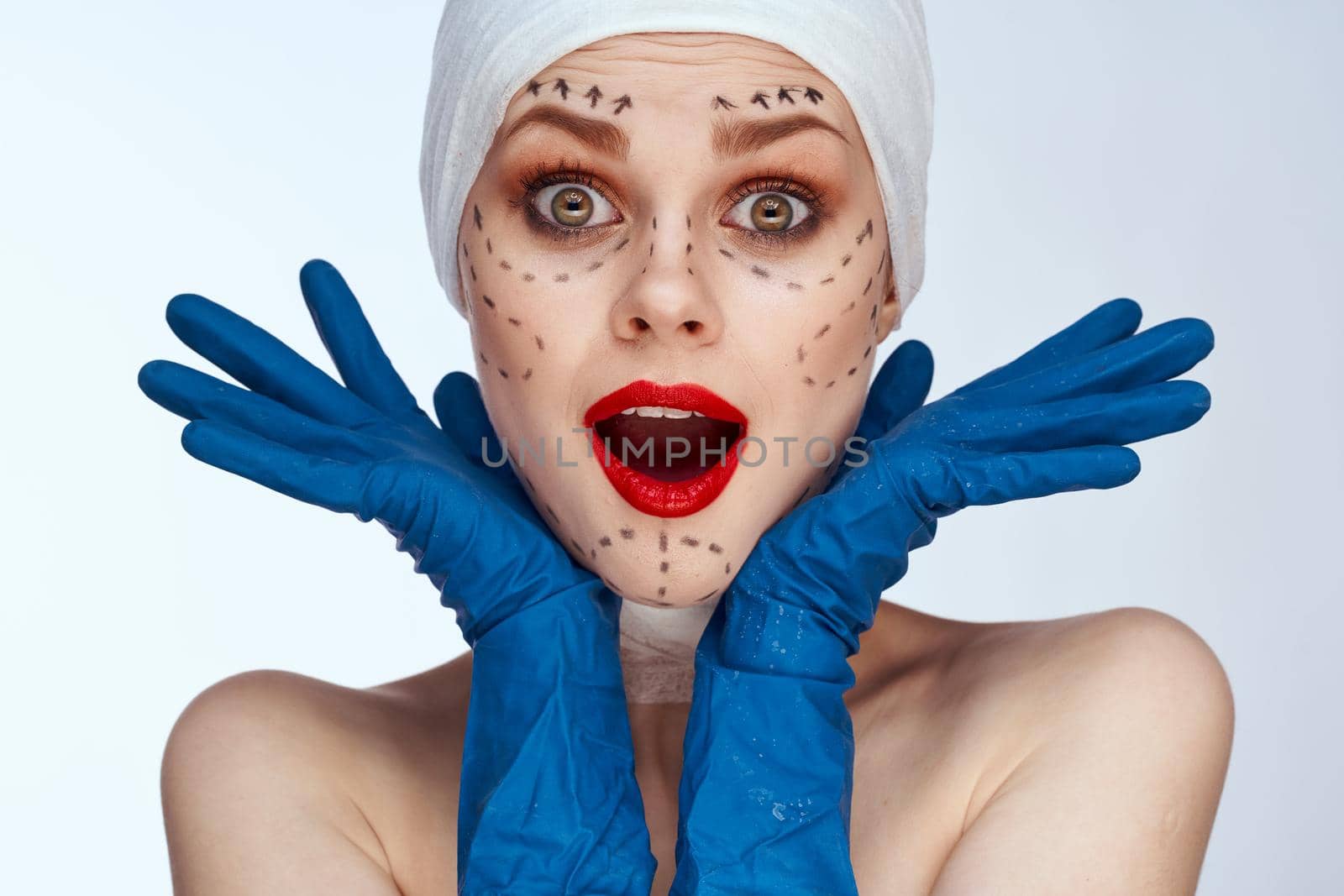 female patient rejuvenation facial injection cosmetic procedures studio lifestyle. High quality photo