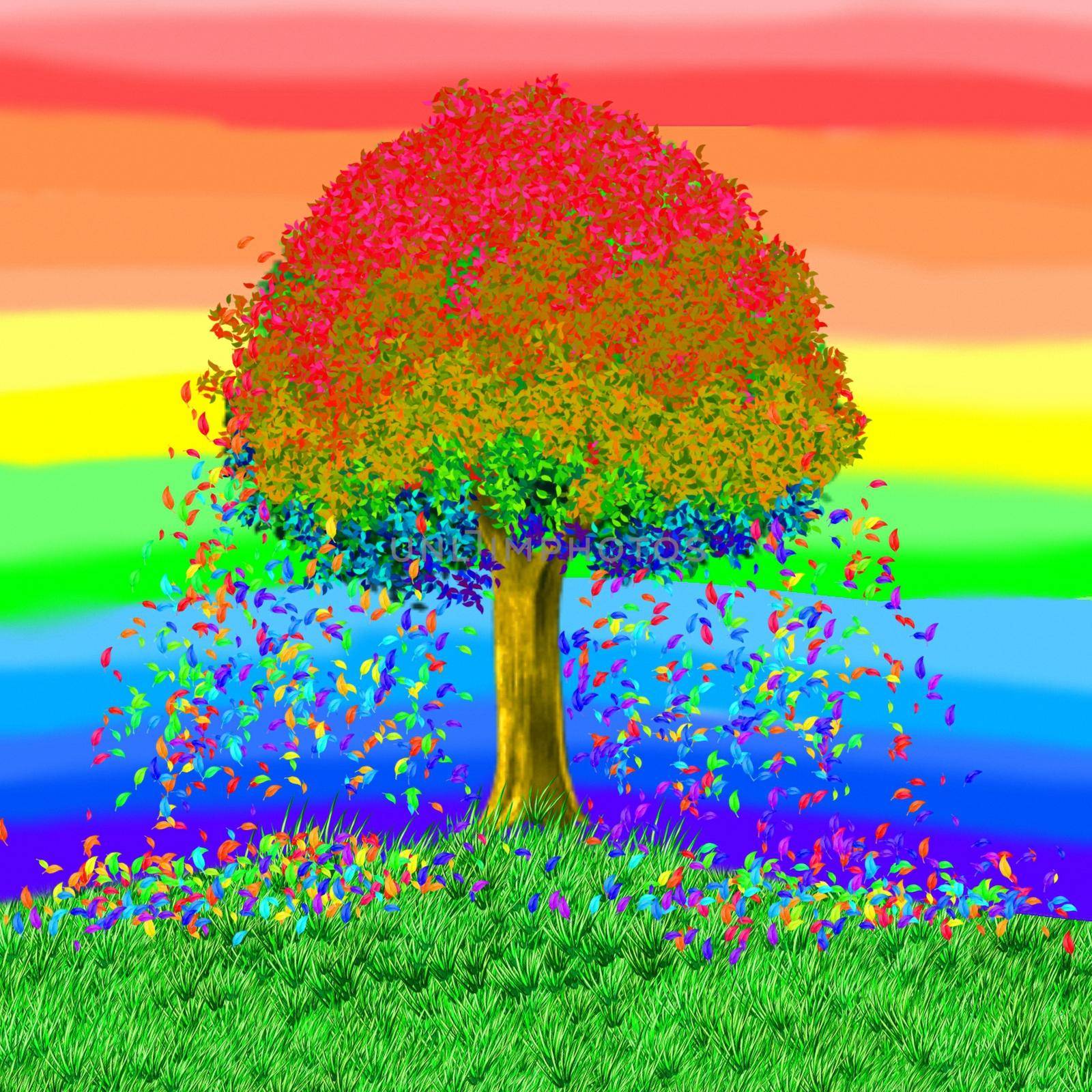 Rainbow colored tree the background of the sky rainbow by profmon