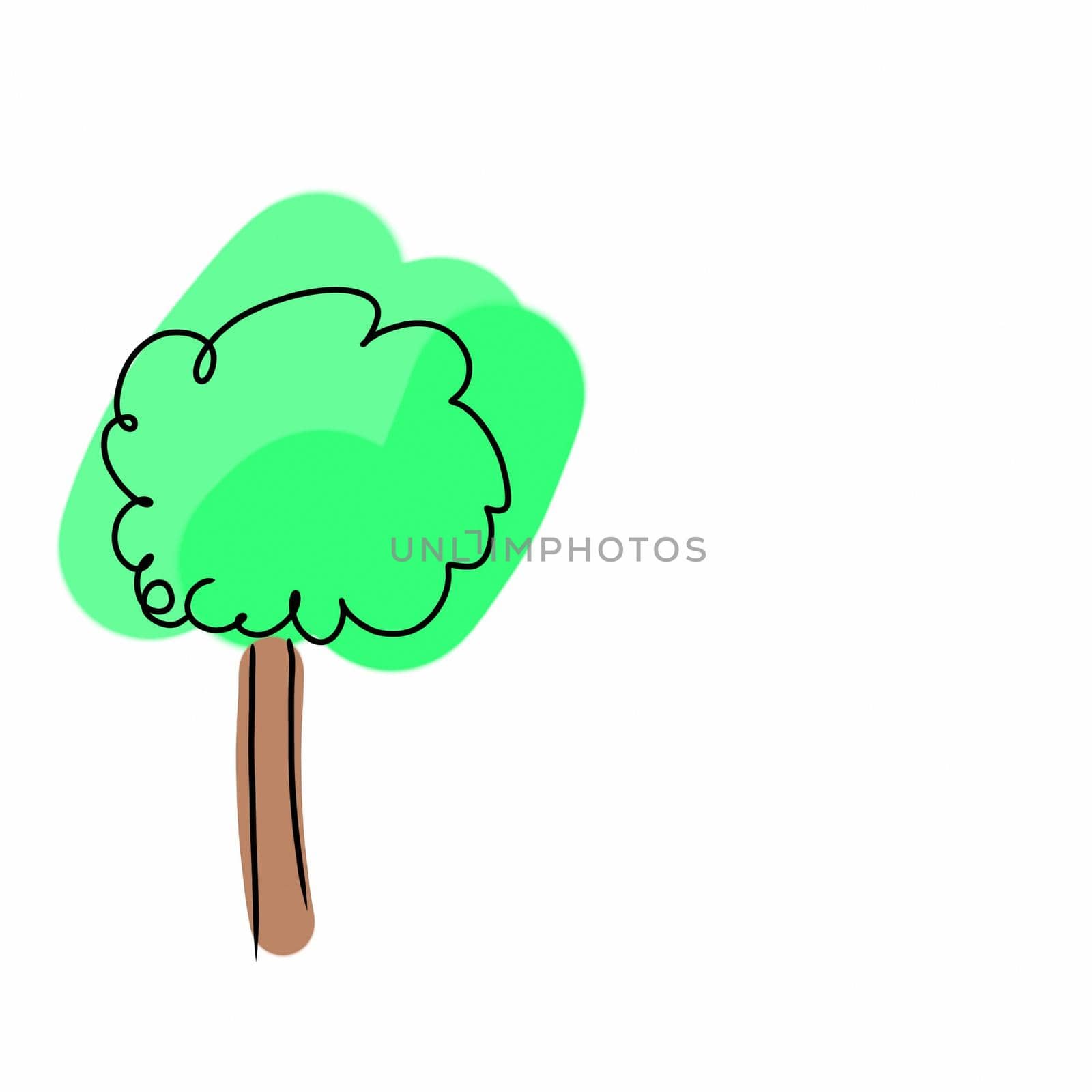 Isolated image of fir. Green tree in cartoon style. Forest tree on white background