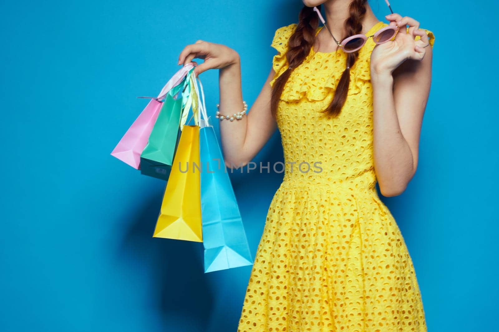 smiling woman shopping entertainment lifestyle isolated background by Vichizh