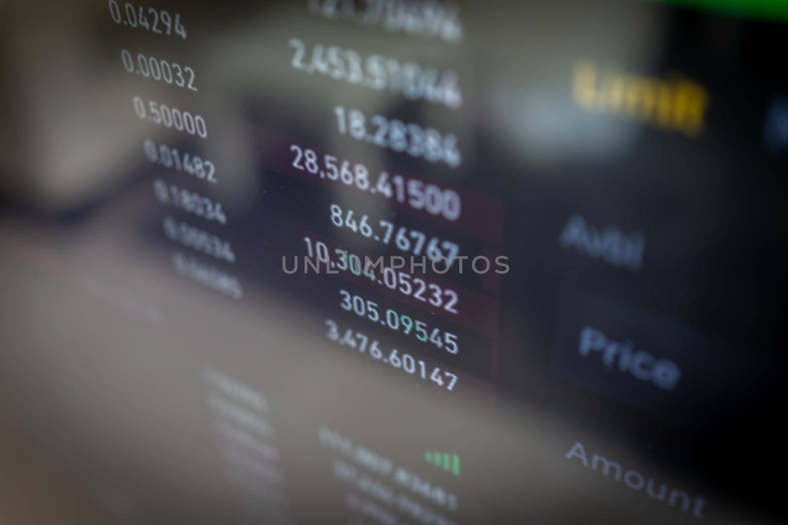 Home office of trader work online on computers with financial graphs charts make investment online. Empty workplace desk table with PC, trade on web.