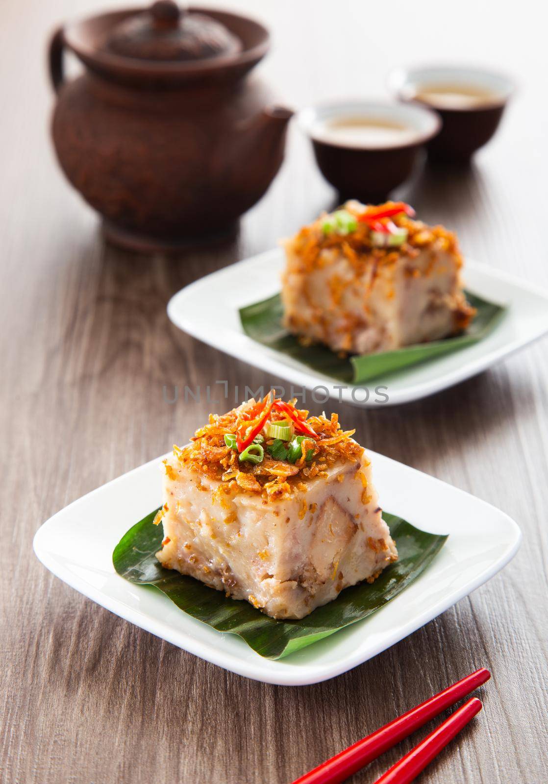  Steamed Yam Cake with Ground Deep-Fried Dried Shrimps Toppings. Chinese Cuisine by tehcheesiong
