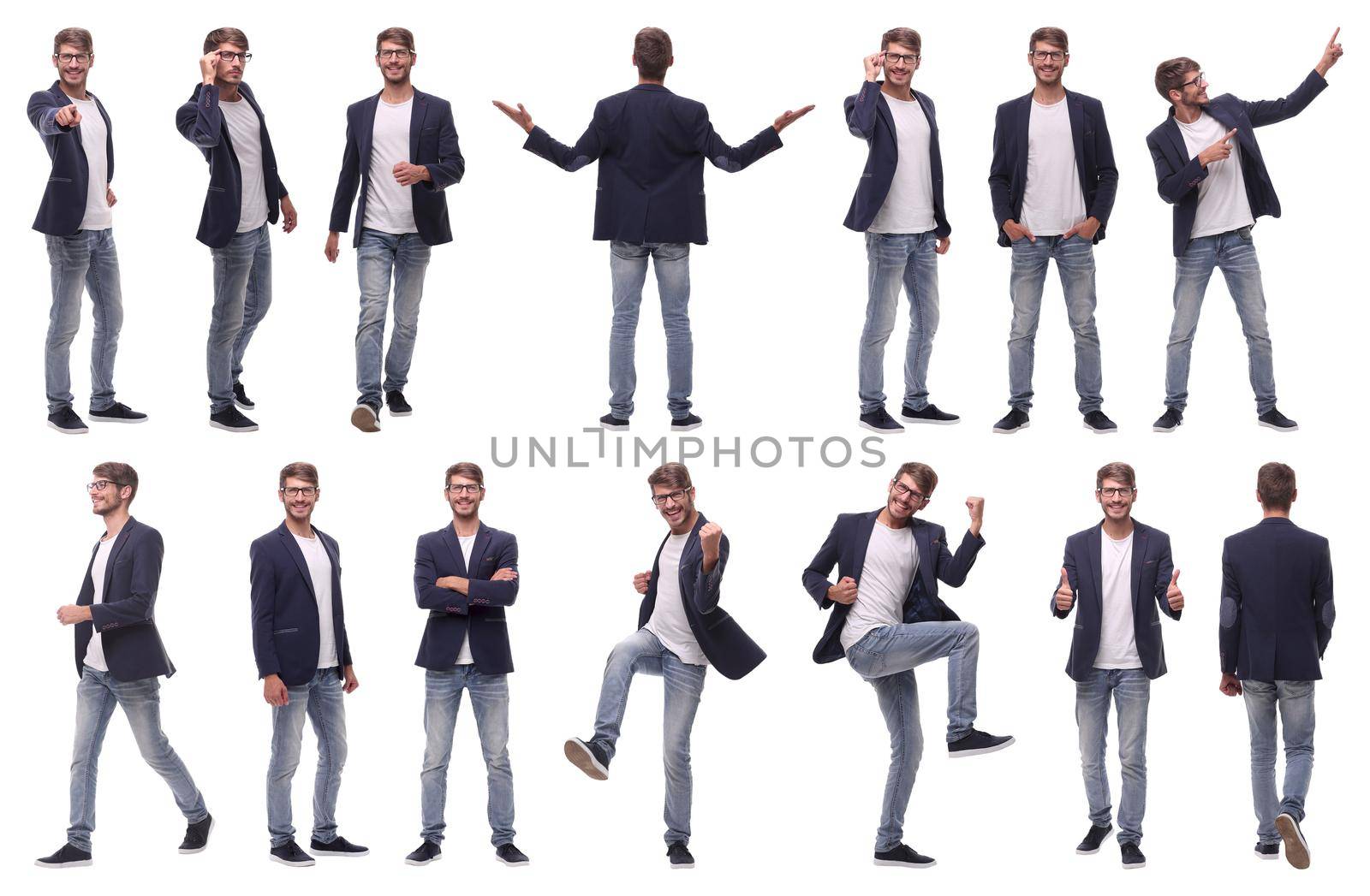 collage of photos of a successful modern man. isolated on white background.