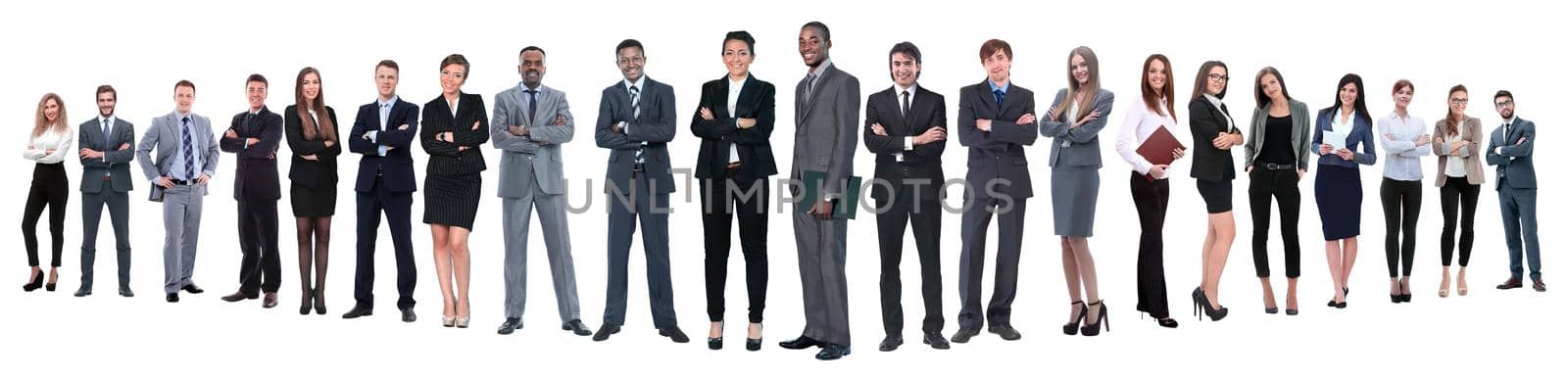 panoramic photo of a professional numerous business team.isolated on white background.